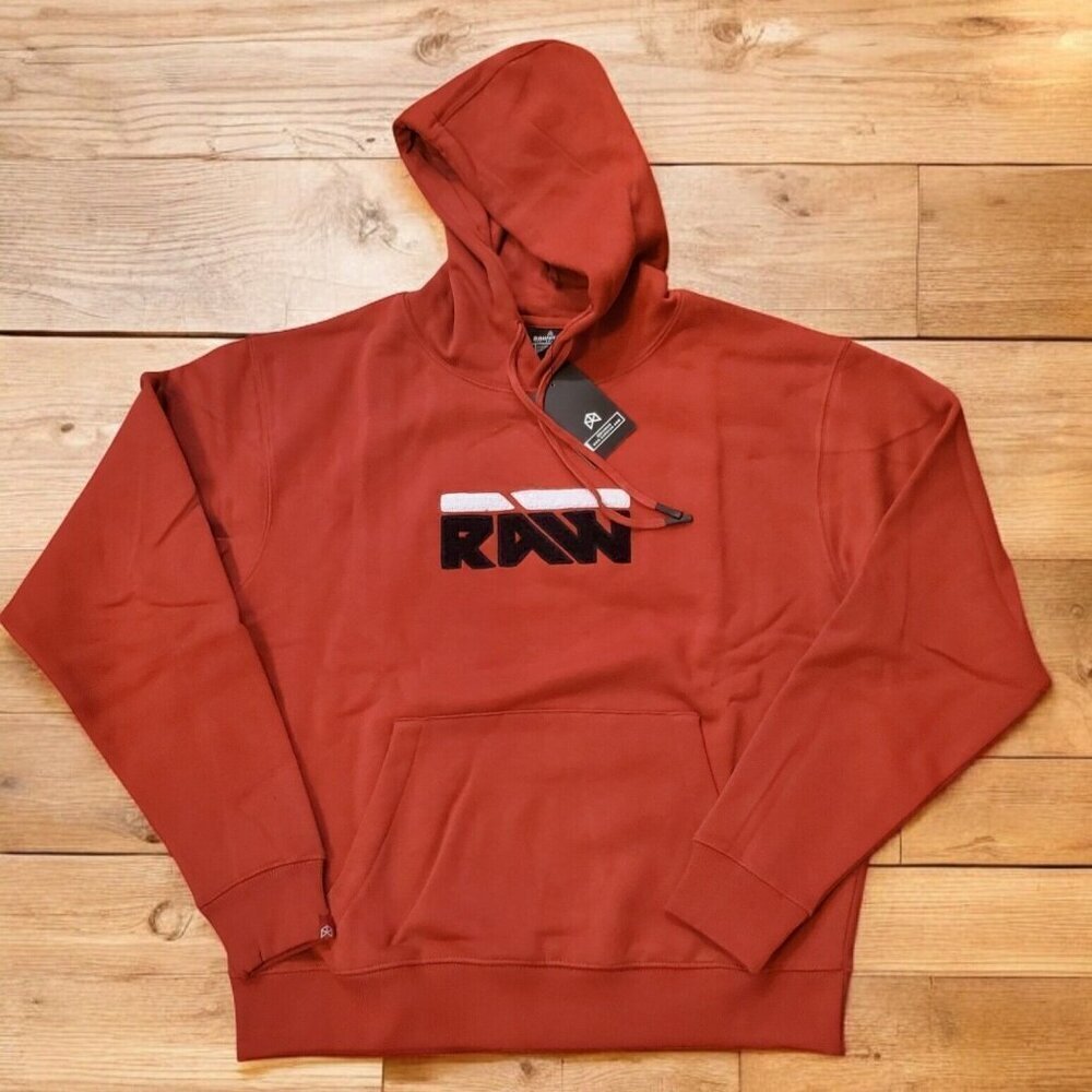 Rawgear Hoodie Men's Size Small‎ Red Oversized Chenille Logo Heavyweight NWT